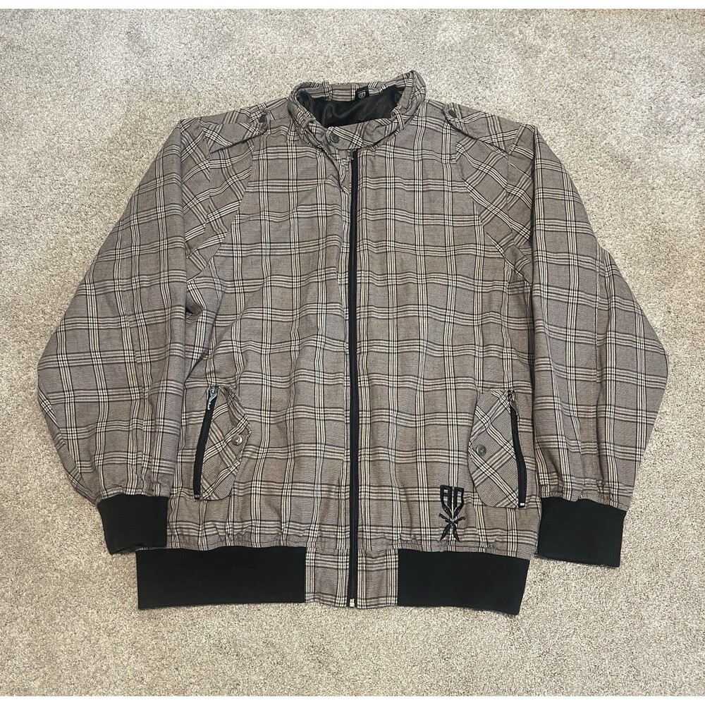 Men's Artful Dodgers Jacket Gray Plaid Zip Up Jacket Size 3XL Bomber